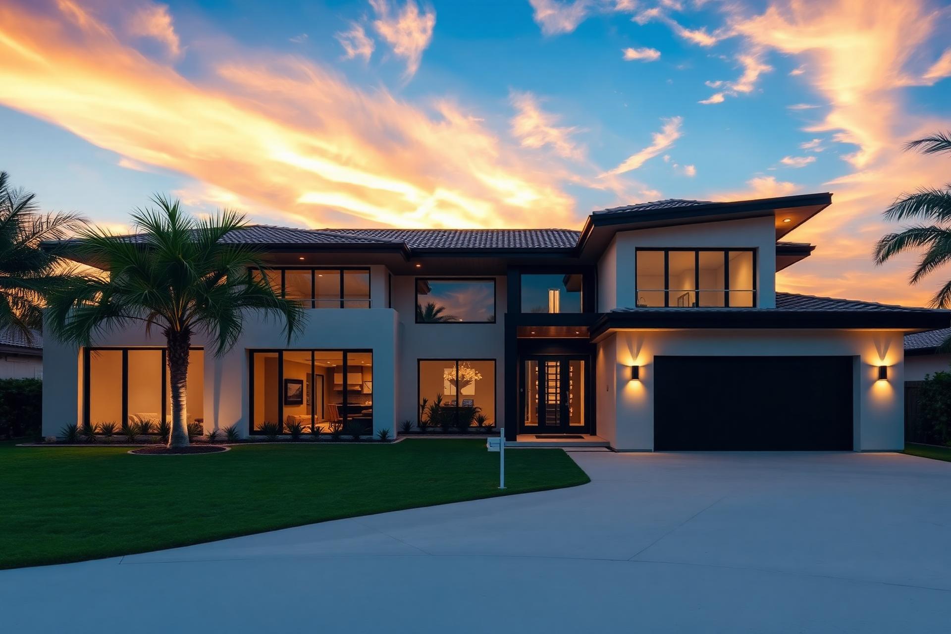 Modern South Florida home at golden hour