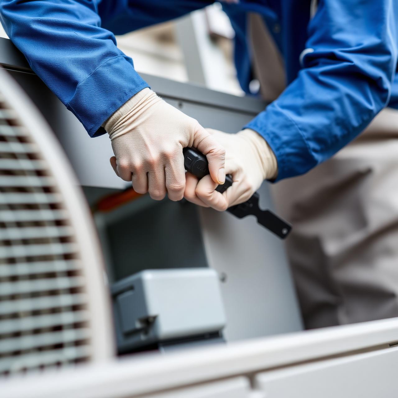 Frascona HVAC technician servicing an AC condenser